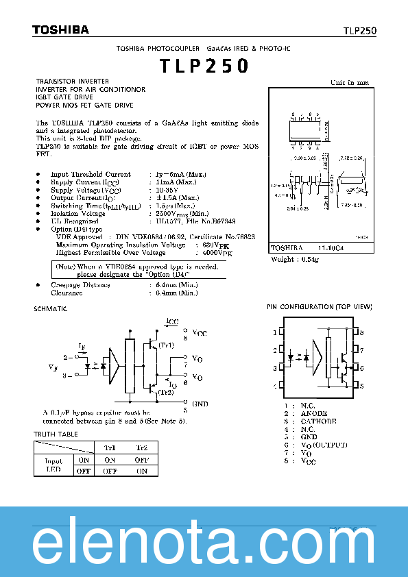 TLP250 Datasheet PDF (335 KB) Toshiba Pobierz z Elenota.pl