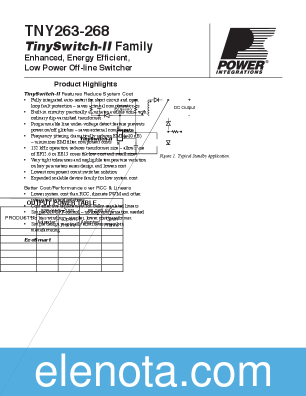 TNY264PN Datasheet PDF (1.18 MB) Power Integrations | Pobierz z Elenota.pl