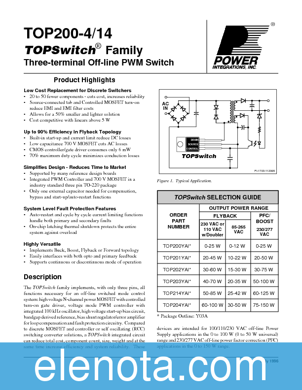 TOP202 Datasheet PDF (161 KB) Power Integrations | Pobierz z Elenota.pl