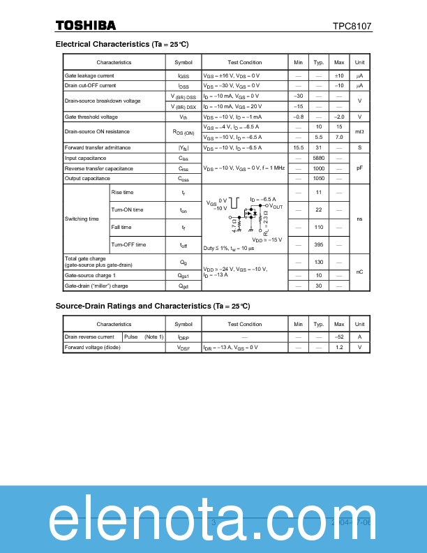 TPC8107 Datasheet PDF (212 KB) Toshiba | Pobierz z Elenota.pl