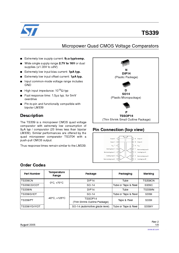 TS339 Datasheet PDF (124 KB) STMicroelectronics | Pobierz z Elenota.pl