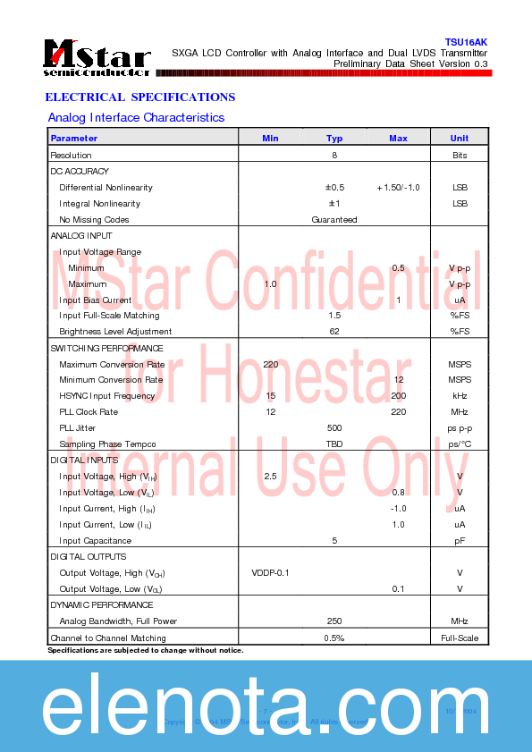 TSU16AK Datasheet PDF (1.37 MB) MStar Semiconductor | Pobierz z Elenota.pl