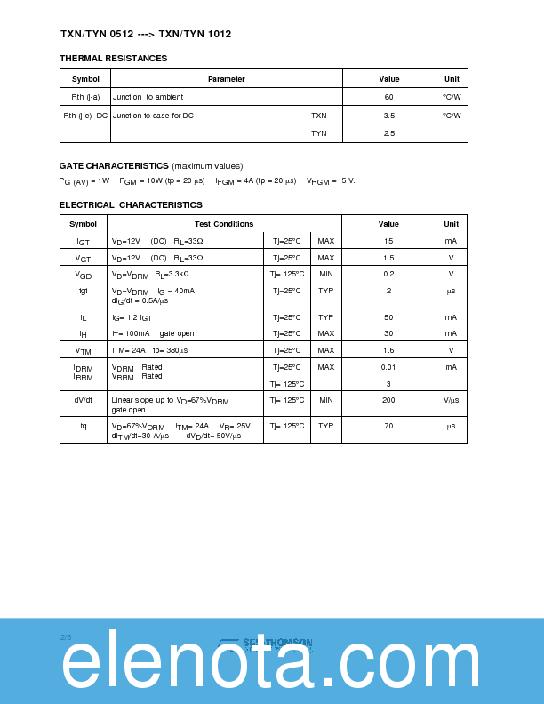 TYN412 Datasheet PDF (73 KB) STMicroelectronics | Pobierz z Elenota.pl