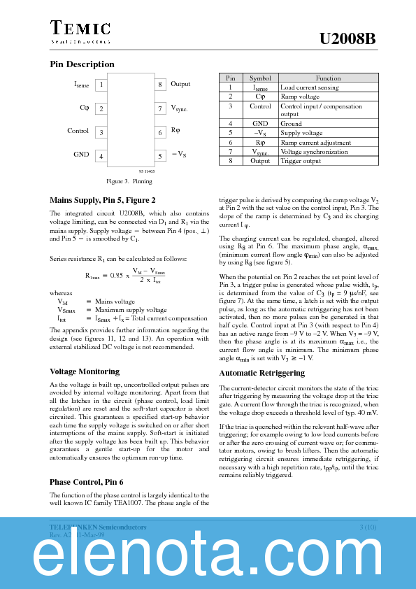 U2008B Datasheet PDF (129 KB) Temic | Pobierz z Elenota.pl