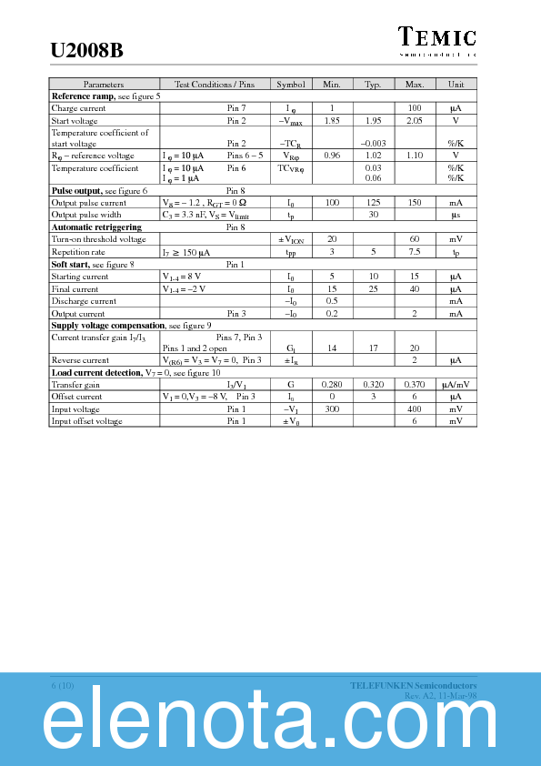 U2008B Datasheet PDF (129 KB) Temic | Pobierz z Elenota.pl