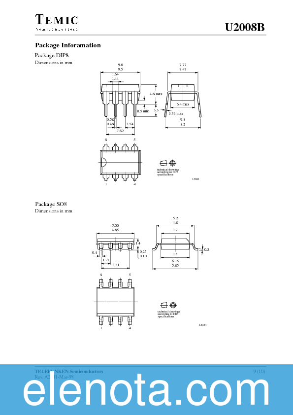U2008B Datasheet PDF (129 KB) Temic | Pobierz z Elenota.pl