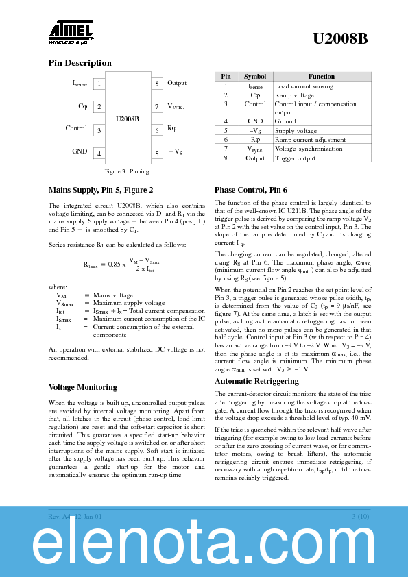 U2008B Datasheet PDF (70 KB) Atmel | Pobierz z Elenota.pl