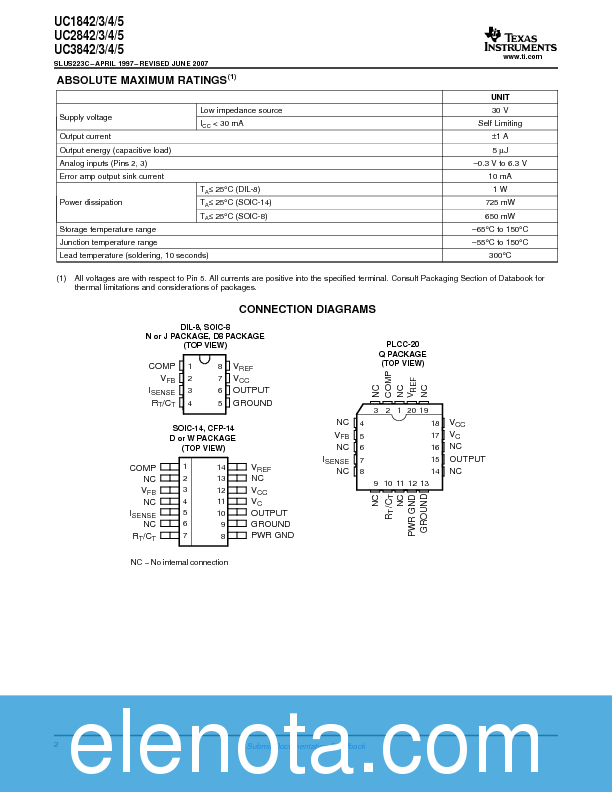 UC3843 Datasheet PDF (720 KB) Texas Instruments | Pobierz z Elenota.pl
