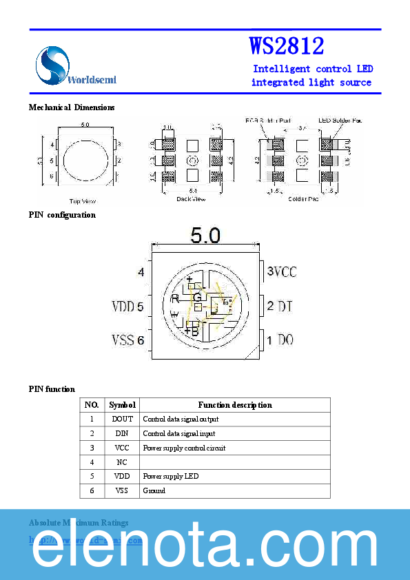 WS2812 Datasheet PDF (272 KB) Worldsemi Pobierz z Elenota.pl