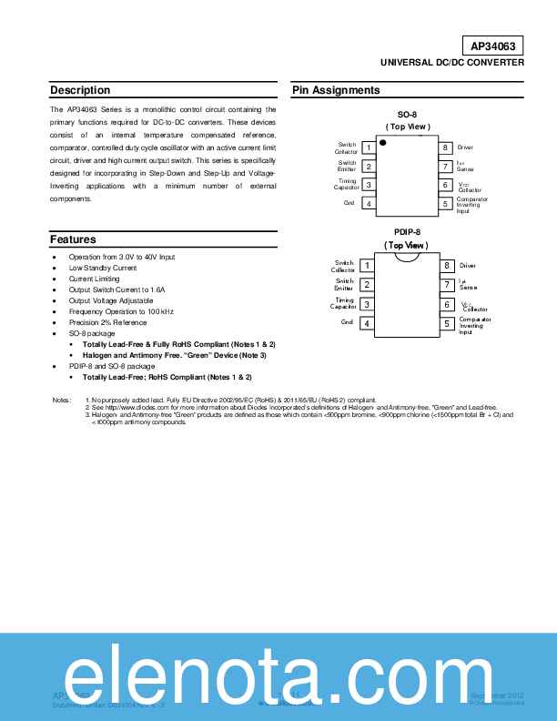 AP34063 Datasheet PDF (141 KB) ATC | Pobierz z Elenota.pl