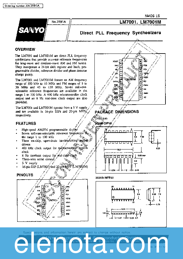 LM7001 Datasheet PDF (256 KB) Sanyo | Pobierz z Elenota.pl