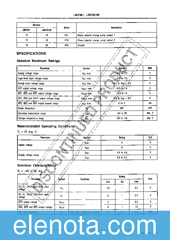 LM7001 Datasheet PDF (256 KB) Sanyo | Pobierz z Elenota.pl