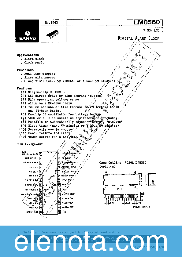 LM8560 Datasheet PDF (373 KB) Sanyo | Pobierz z Elenota.pl