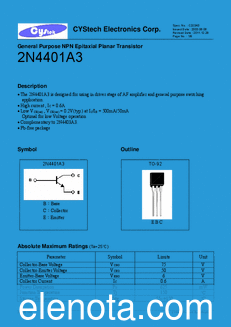 Cystech Electonics 2N4401A3 datasheet