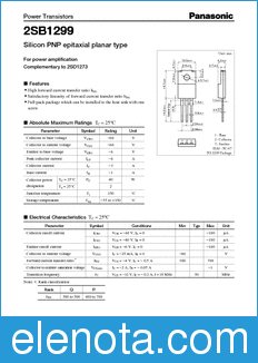 Panasonic 2SB1299 datasheet