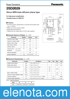 Panasonic 2SD2029 datasheet