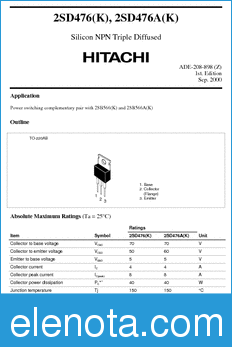 Hitachi 2SD476(K) datasheet