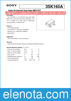 Sony Semiconductor 3SK165A datasheet