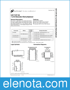 National Semiconductor 54F138 datasheet