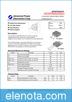 Advanced Power Electronics AP40T03GP datasheet