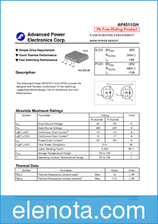 Advanced Power Electronics AP4511GH datasheet