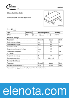 Infineon BAS16 datasheet