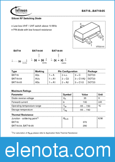 Infineon BAT18-04 datasheet