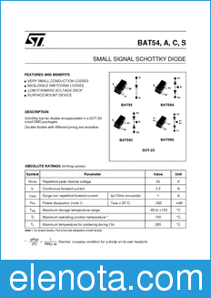 STMicroelectronics BAT54 datasheet