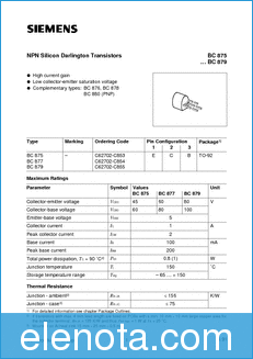 Siemens BC 875 datasheet