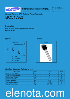 Cystech Electonics BC517A3 datasheet
