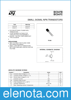 STMicroelectronics BC547B datasheet