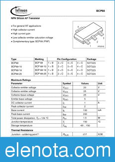 Infineon BCP68-16 datasheet