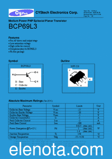 Cystech Electonics BCP69L3 datasheet