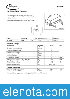 Infineon BCR196 datasheet