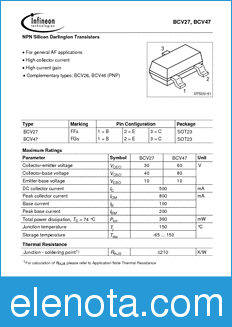 Infineon BCV27 datasheet