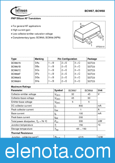 Infineon BCW67A datasheet