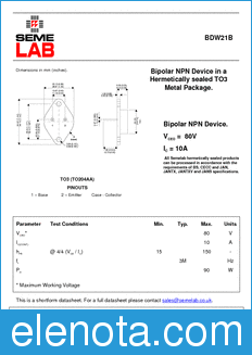 Semelab BDW21B datasheet