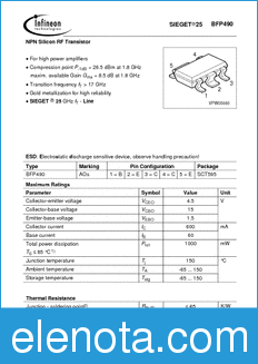 Infineon BFP490 datasheet