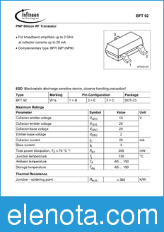 Infineon BFT92 datasheet
