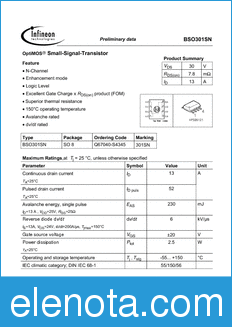Infineon BSO301SN datasheet