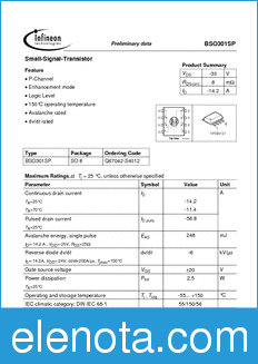 Infineon BSO301SP datasheet
