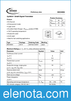 Infineon BSO4804 datasheet
