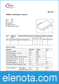 Infineon BSP129 datasheet