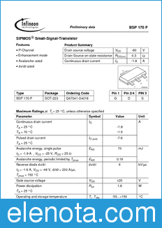 Infineon BSP170 datasheet