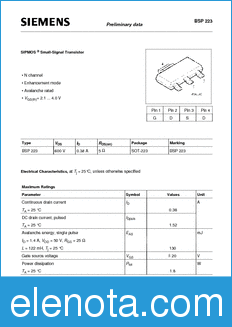 Infineon BSP223 datasheet