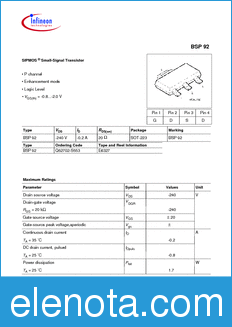 Infineon BSP92 datasheet