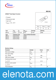 Infineon BSS92 datasheet