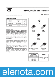 STMicroelectronics BTA08 datasheet