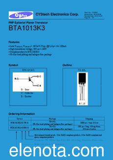 Cystech Electonics BTA1013K3 datasheet
