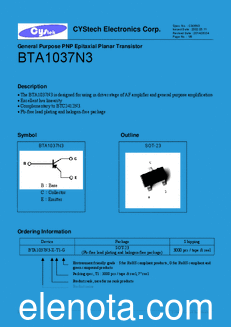 Cystech Electonics BTA1037N3 datasheet